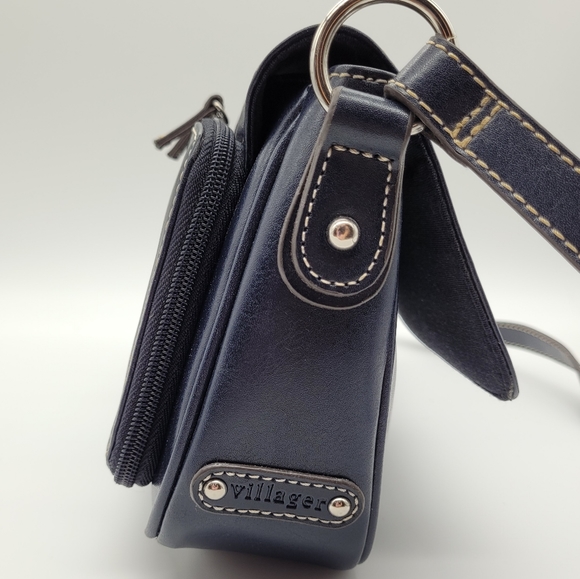 VILLAGER by LIZ CLAIBORNE | faux leather contrasting stitch shoulder bag purse - Picture 3 of 13